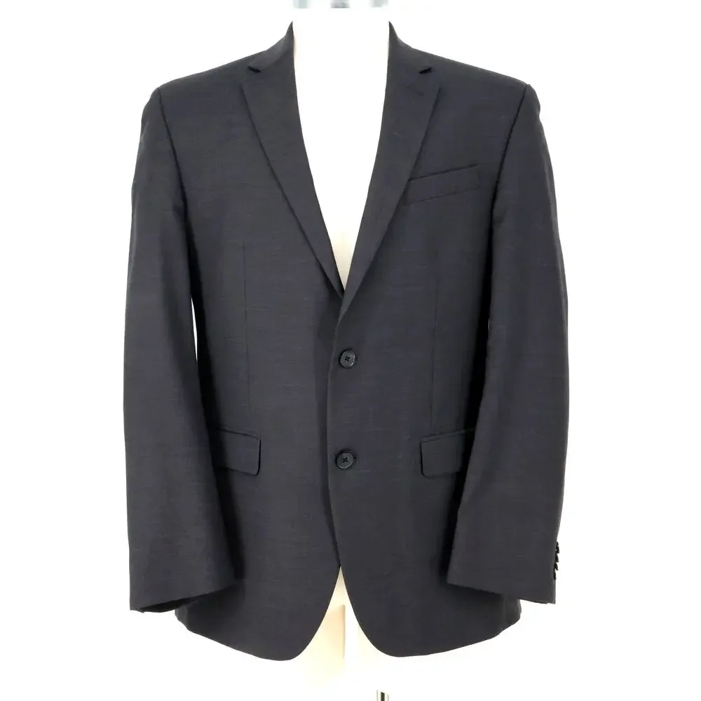Kenneth Cole Sport Coat Mens 42R Dark Gray Wool Jacket Lined Blazer Preppy